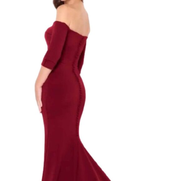 NWT Cameron Blake CB3233 Crepe Mother of the Bride Dress Bordeaux Size 14 - Picture 3 of 6